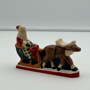 VTG 1994 Hand Painted House of Hatten Wooden Santa And Reindeer Figurine
